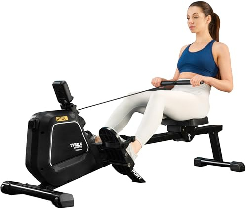 TREX SPORT Rudergerät für zuhause TX-880RM REIN | Magnetischer Ruderergometer klappbar, leise mit LCD-Display | 9 kg Schwungrad, 16 Stufen, bis 130 kg