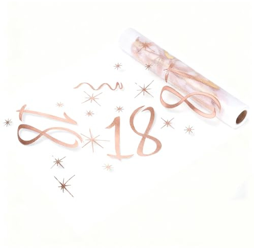 Tischläufer 18. Geburtstag, Roségold 18. Geburtstag Tischdeko 28cm x 10m | Tischdecke Deko Rolle, Geburtstag Tischband für 18 Jährige Mann und Frau