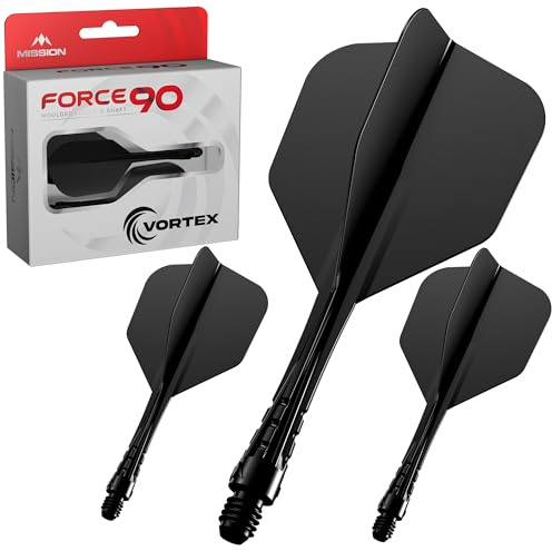 Mission Darts Force 90 Vortex, integriertes präzisionsgeformtes Dart-Flight- und Schaftsystem, mehrere Stile, mehrere Farben.