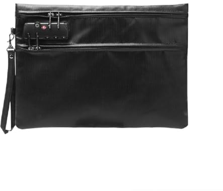 Feuerfeste Dokumententasche mit Schloss, 6400℉ 12-lagige Wärmedämmung Feuerfest Geldtasche 36x26cm Doppeltem Reißverschlussfach Feuerfeste Tasche für Bargeld Reisepass Quittung Wertsachen, Schwarz