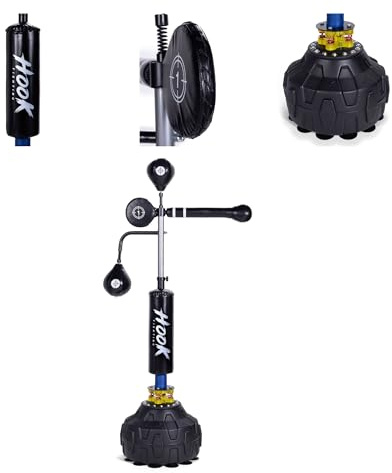 HOOK fighting Freistehender Boxsack 3-in-1 mit 360° Reflexstange – Speedball Boxstation – PU Leder & Stahlfedern – Höhenverstellbar 160-210 cm – Für Boxen MMA & Ausdauertraining Zuhause