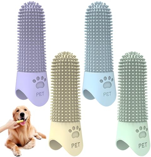 4 Stück Fingerlinge Hunde Zahnpflege Zahnbürsten,Weiche Silikon Fingerlinge für Kleine Hunde & Katzen,Sanfte Zahnbürste zur Zahnreinigung & gegen Mundgeruch,Haustier Zahnpflege Set für Frischen Atem