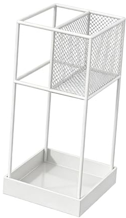F Fityle Porte-Parapluies en Fer avec Compartiments, Rangement pour Parapluies Longs et Courts, avec Design Ajouré, Panier de Rangement pour Couloir, Entrée, Blanc
