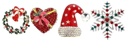 Generisch 4 Stück Weihnachtsbroschen mit Strasssteinen Brosche mit Weihnachtsmotiven Modische Weihnachts Brustnadel für Damen Schmuck für Weihnachtsfeier und Festliche Kleidung