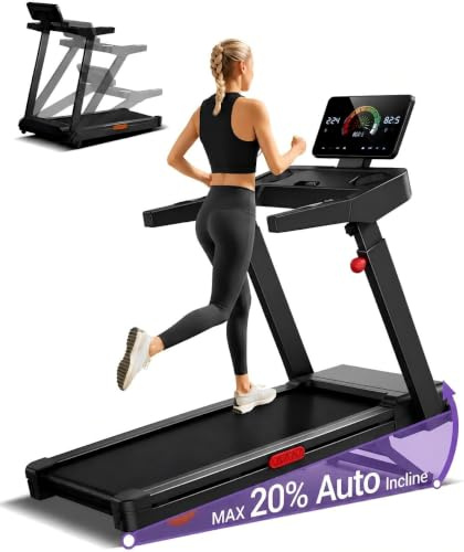 3.5 HP Treadmills for Home with 20% Incline, 14KM/H Foldable Treadmill | 180KG Weight Capacity, 108x40cm Large Running Belt, LED Touch Screen, 12 built-in professional programs, <45 dB Low Noise,