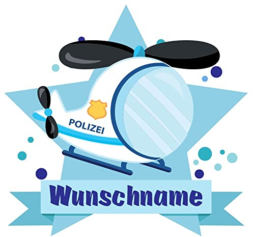 Samunshi® Polizei Hubschrauber Wandtattoo Türschild mit Name personalisierbar Kinderzimmer Türaufkleber Baby Wandaufkleber - 25x22cm mehrfarbig