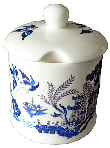 Blue Willow pattern bone china preserve, jam mamalade pot container