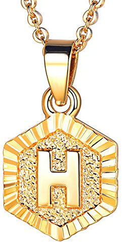FOCALOOK Schmuck Damen Collier Buchstabe H Anhänger 18k vergoldet mit 55cm Rolokette Anfangsbuchstabe Hexagon Tag trendig Halskette für Frauen Mädchen