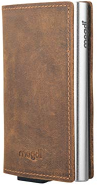 mogdi Mini Premium Herren Geldbörse, RFID/NFC Schutz, Slim Wallet mit Münzfach, Druckknopf & Kartenetui, aus A++ Echtleder, bis zu 6 Karten, Business Portmonee für Männer (Silber)