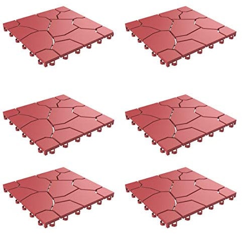 Pure Garden - Azulejos de Patio y terraza? Pavimentos entrelazados con Aspecto de ladrillo para Exteriores, Resistentes a la Intemperie y Antideslizantes, tapete Cuadrado para Bricolaje (Rojo