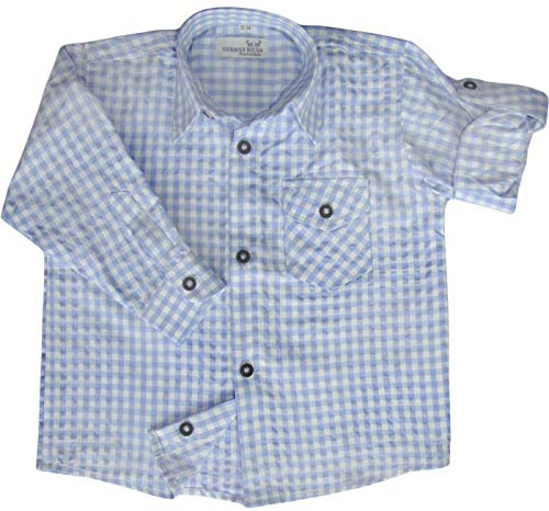 German Wear Kinder Trachtenhemd für Trachtenlederhosen Trachtenmode kariert, 164/170 Hellblau