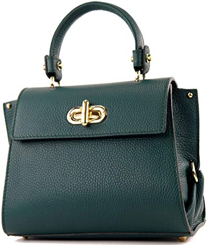 modamoda de - T182 - ital. Damen Henkeltasche Klein Leder, Farbe:Petrol