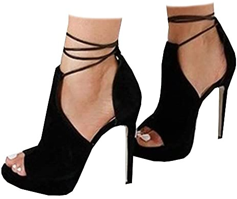 Fashare Womens Peep Toe Platform Heels Sexy Sandals Strappy Lace Up Tie Stilettos Dress Pumps Shoes