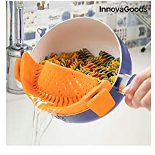 InnovaGoods® Escurridor de Silicona Pastrainer, Libre de BPA, Escurridor 22 x 6 x 8 cm, Acoplable a Ollas y Sartenes, Apto para Lavavajillas, Silicona, Naranja.