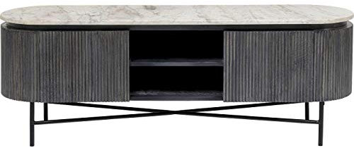 Kare Design Lowboard Glenn, Grau/Schwarz, Sideboard, Marmor Deckplatte, Massivholz, Stahlgestell, mit 2 Türen, Wohnzimmer, Büro, 55x151x42 cm