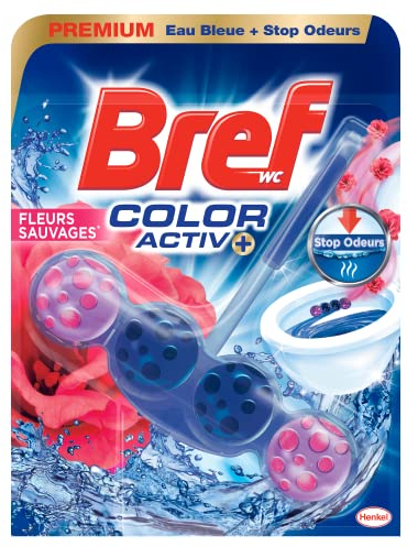 Bref WC Color Activ+ Wildblumen - 1 Toilettenblock (50g) - WC-Reiniger - Blaues Wasser + Geruchsstop