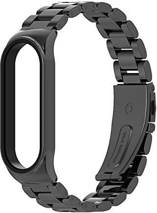 KOMI Watch Band Compatible with Xiaomi mi band 6, Metal Stainless Steel Wristband Replacement Straps for Mi Band 5/4/3 Men Women (Black)