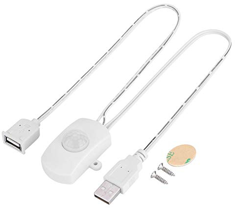 Nimoa Interruttore Luce Sensore IR, 4A DC 5-24V Mini Interruttore Luci PIR Sensore di Movimento a Infrarossi Rilevatore di Interruttori Automatici Interruttore LED Striscia Interfaccia USB (Bianca)