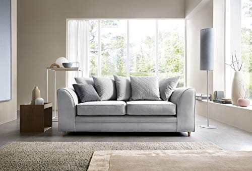 Abakus Direct 3 Seater Sofa - Stylish Chicago Three Seater Sofas for Living Room with Water Repellent Velvet Fabric | Contemporary Living Room Furniture in Light Grey | 180Wx89Dx78H