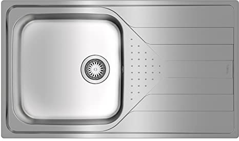 Teka Universe 50 T-XP 1C 1E Plus - Fregadero Encastrado de 50 cm, 1 Cubeta y Escurridor, Derecha, Desagüe con Válvula Manual, Acabado pulido, Color Acero Inoxidable