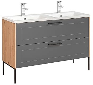 Waschbeckenunterschrank 120 cm Holz, Grau, Waschbeckenunterschrank zum Aufhängen, optionales Waschbecken, Farbe Grau (mit Waschbecken)