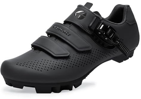 FOTGOAT Herren MTB Schuhe Damen, Fahrradschuhe Mountainbike Schuhe kompatibel mit SPD 2 Schrauben mit Cleats, Unisex Radsportschuhe Draussen Schwarz Size EU38