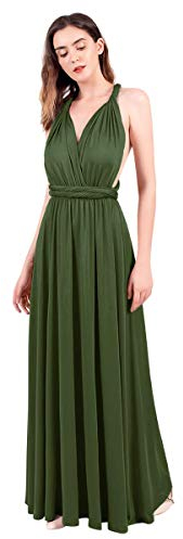 Abendkleid Lang Damen Elegant Rückenfreies Multiway Bandage Wickelkleid Festlich Hochzeitskleid Brautkleid Brautjungfernkleider Cocktailkleid Weihnachten Silvester Partykleid Ballkleid Dunkelgrün L