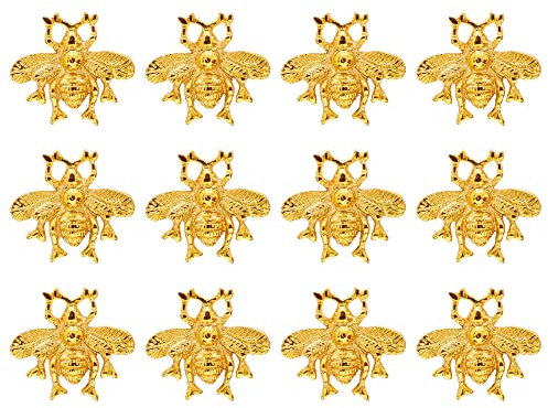ETHNICITI 12 x Golden Bumble Bee Handcrafted Vintage Knob Cupboards Drawer Cabinets Wardrobe Dresser Vanity Kitchen Bedroom Living Room Upcycle Furniture Shabby Chic Animal Metal Gold Bee Pull Handle