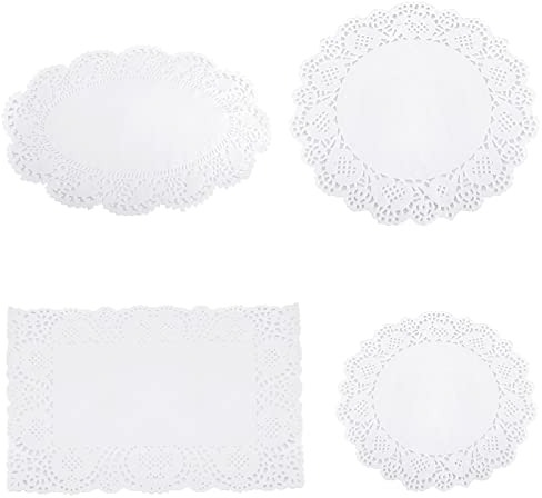 60PCS Lace Paper Doilies - Assorted White Rectangular, Oval, and Round Decorative Doilies for Wedding, Party, Cakes, Craft, Table Plates, and Saucers