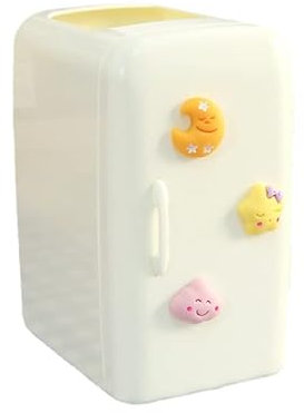 Joli organiseur vertical pour stylos avec autocollants 3D, mini organiseur de bureau en forme de réfrige Kawaii - Pour bureau, école, maison et fournitures d'art (blanc)
