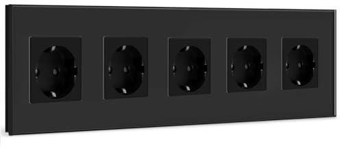 BSEED Schuko Steckdose 5-Fach Kristall Glasplatte 16Amp 370mm Schwarz Verlängerungssteckdose
