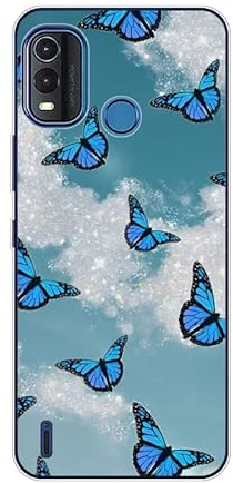 KARTXITAI Hülle Kompatibel mit Nokia G11 Plus, Stoßfeste Schutzhülle mit Weiche Silikon Bumper Case Handyhülle Anti-Kratzt Transparent Rückseite - Blauer Schmetterling