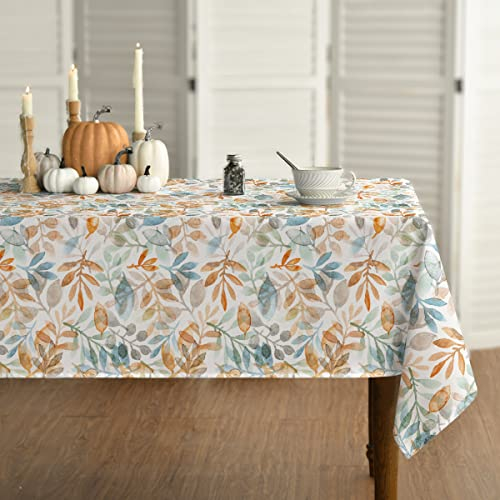 Horaldaily Herbst Tischwäsche 130x220 cm Rechteckig, Erntedankfest Herbsternte Blaues Orangefarbenes Blatt Tischdecke für Party Picknick Abendessen Dekor