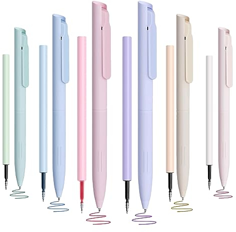 CXRYLZ-FUR 6 Farben Einziehbarer Gelstifte mit 6pcs Nachfüllminen, 0.5mm Aesthetic Gelschreiber Kawaii Pastell Kugelschreiber für Writech Zeichnung Schule Büro Geschenk