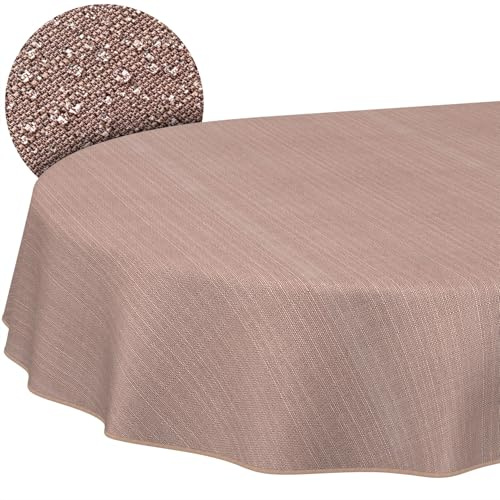 ANRO Tischdecke abwaschbar Damast Braun mit Saum oval 220x140 cm | mit Saum eingefasst – ideal für Garten, Terrasse & Esszimmer – Gartentischdecke wetterfest – waschbar bei 30 °C