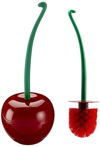 Tvoip Cherry Toilet Brush, Red, ABS Material, Deep Clean & Rust Resistant, Cute Bathroom Accessory