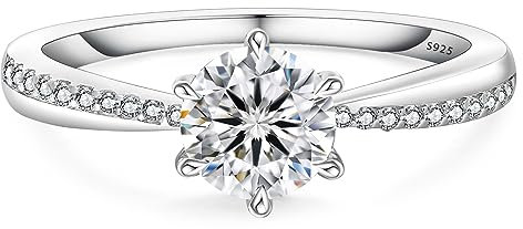 KRKC&CO Verlobungsring Damen Moissanite Ringe, 1 Karat Diamant Solitärring, VVS1 D Farbe, 925 Silber Weißgold Trauring Eheringe, Verlobung Verlöbnis Hochzeit Jubiläum Geschenk für Frauen, 50 (15,9)