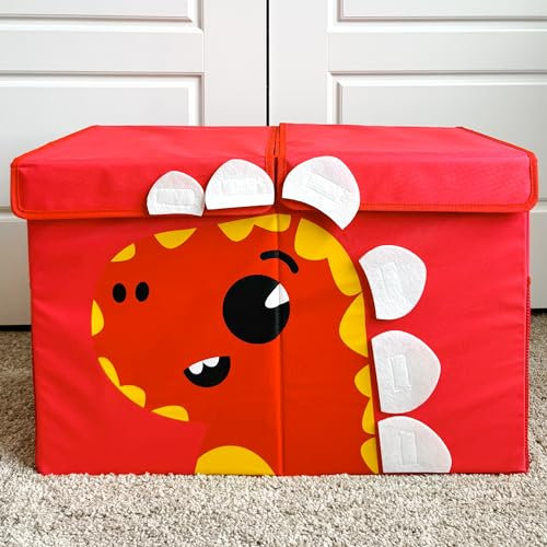 QUOKKA Spielzeug Aufbewahrungsbox für Jungen und Mädchen – 63x41x33 cm Groß Spielzeugkisten für Kinder mit Dinosaurier -Zusammenklappbar – Griffe – Klappdeckel –Stoffbehälter für Spielzimmer