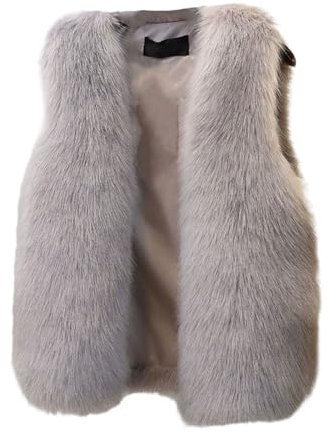 Altsuceser Gilet d'hiver en fausse fourrure pour femme, manteau en fausse fourrure, cape, châle, gilet sans manches en fourrure, gris, taille 2XL, gris, Taille unique