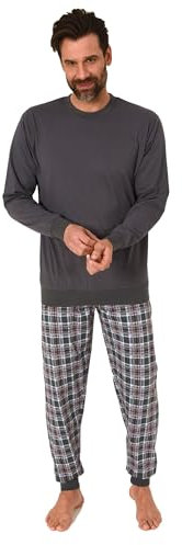 Normann Herren Langarm Schlafanzug mit Bündchen und Karierter Jersey Hose, Farbe:grau, Größe:58