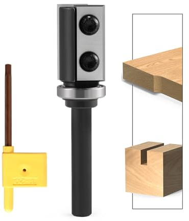 Fraise à affleurer à plaques réversibles 8 mm, fraise à affleurer avec 4 surfaces de coupe en métal dur remplaçable (HW), D = 19 mm, longueur totale = 30 mm, roulement inférieur affleurant, embouts de