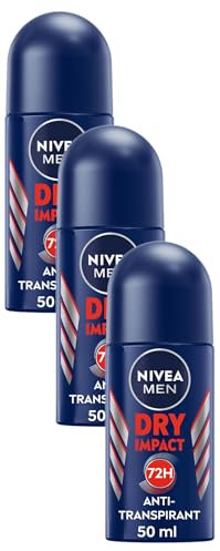 NIVEA MEN Dry Impact Deo Roll-On (50 ml), Anti-Transpirant für ein trockenes Hautgefühl, 72h Schweiß-Schutz und Dual-Active-Formel (Packung mit 3)