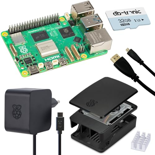 Raspberry Pi 5 8 GB Starter Kit Black | Alimentatore ufficiale da 27 W | Custodia ufficiale con ventola | Scheda di memoria da 64 GB | Cavo Micro HDMI 4K 1 m