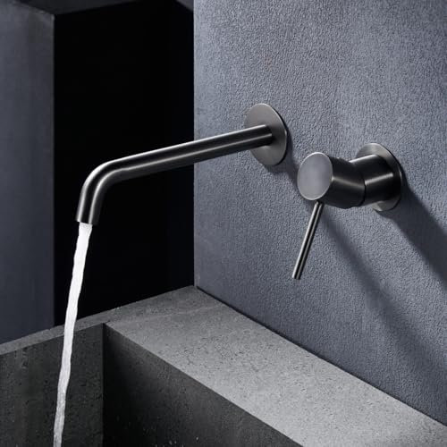 IMEX - Grifo Lavabo Empotrado | Grifo Empotrado Baño con Agua Fria y Caliente | Grifo Monomando Lavabo Pared con Ahorro de Agua | Serie Monza | Color Black Gun Metal