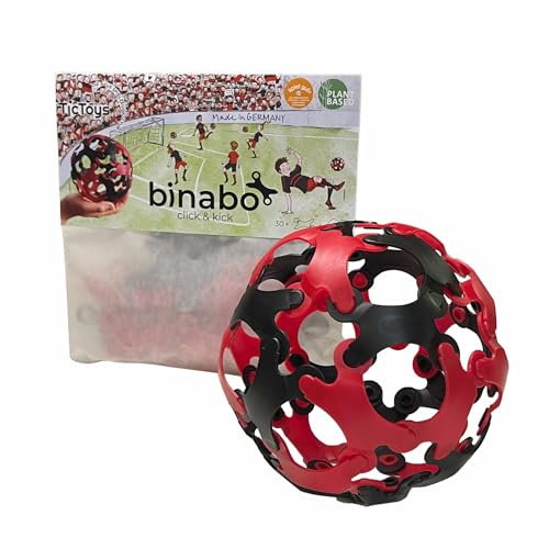 BINABO Click & Kick - Konstruktionsspielzeug Fußball-Set | Bauen deinen eigenen Ball | Kreatives Spiel für Fans | Flexibel, Robust & Öko-Freundlich | Ideal für Freestyle-Tricks (rot-schwarz)
