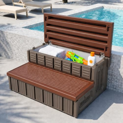Whirlpool-Stufen, Spa-Stufen im Freien mit Stauraum, rutschfeste & stabile Whirlpool-Treppe, 91,4 cm lang, Kaffee/Grau