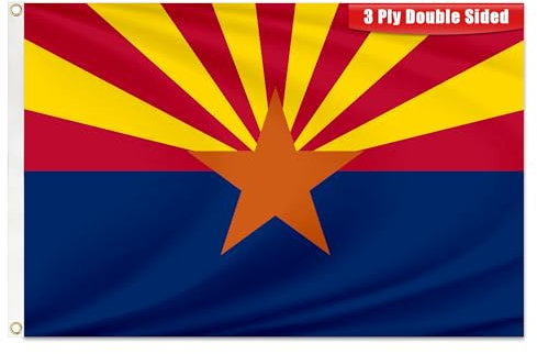 Arizona-Flagge, 90 x 152 cm, doppelseitige AZ-Flaggen mit Messingösen für drinnen und draußen, strapazierfähig, 3-lagig, Arizona-Flaggen mit lebendigen Farben für Außen-, Hof-, Heimzimmer-Dekorationen