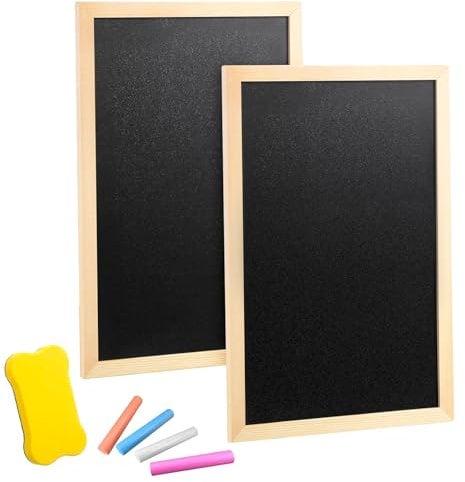 NCCHDZSW Kreidetafel mit Holzrahmen Sets 2 Pcs 20 x 30 Schiefertafel zum Beschriften mit 4 Kreiden und 1 Schwammradierer, Kreidetafel zum Beschriften Blackboard für Buffet Hochzeit Party Schule
