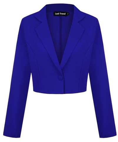 LADI TREND Blazer corto para mujer, con un botón, solapa con muescas, casual, elegante, clásico, manga larga, traje de trabajo con solapa