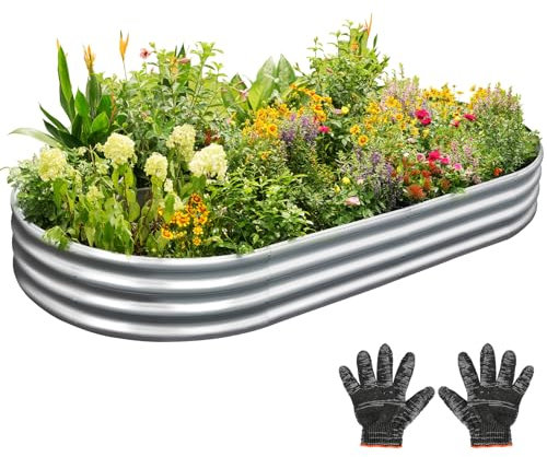 Gardeal Outdoor Metal Galvanized Raised Planter Box,Oval Large Garden Bed Kit for Vegetables, Fruits, Flowers and Herbs 4X2X1 FT